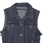 DKNY Womens Blue Denim Button Cotton Blend Sleeveless Vest Jacket M
