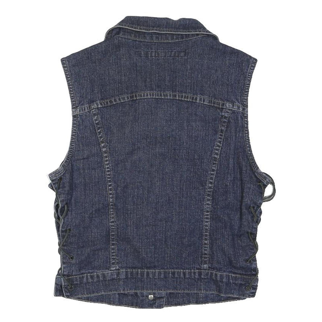 DKNY Womens Blue Denim Button Cotton Blend Sleeveless Vest Jacket M