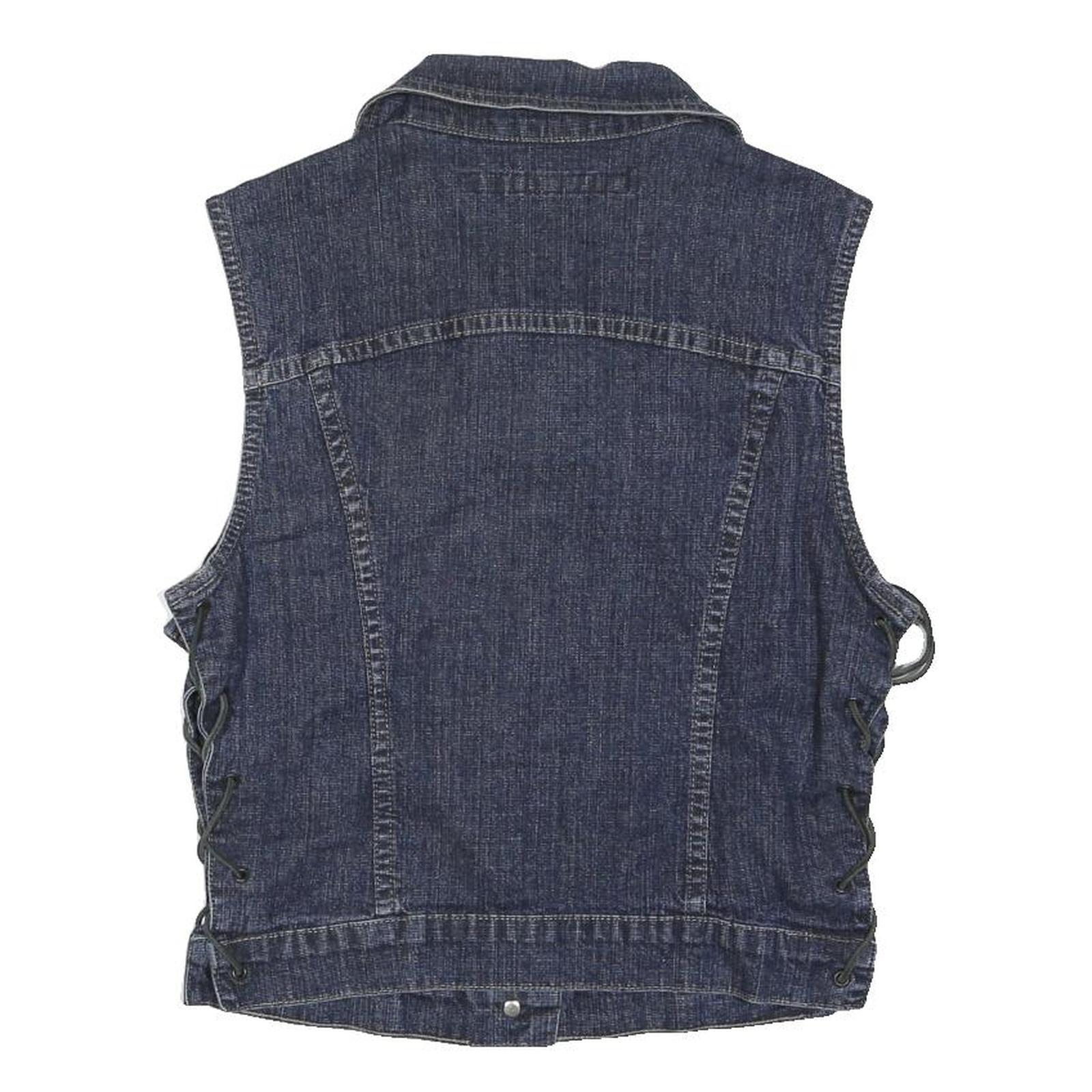 DKNY Womens Blue Denim Button Cotton Blend Sleeveless Vest Jacket M