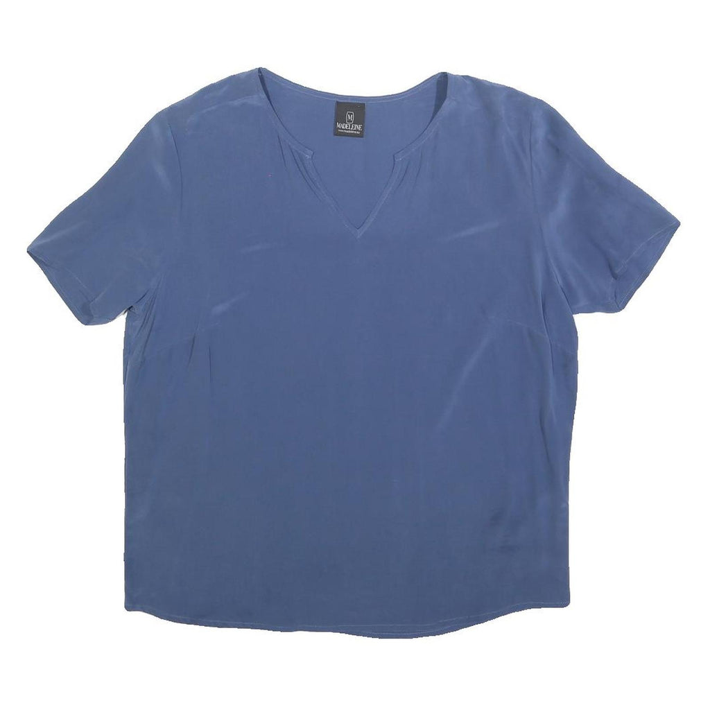 MADELEINE Womens Blue Basic Short Sleeve V-Neck Top L Lightweight