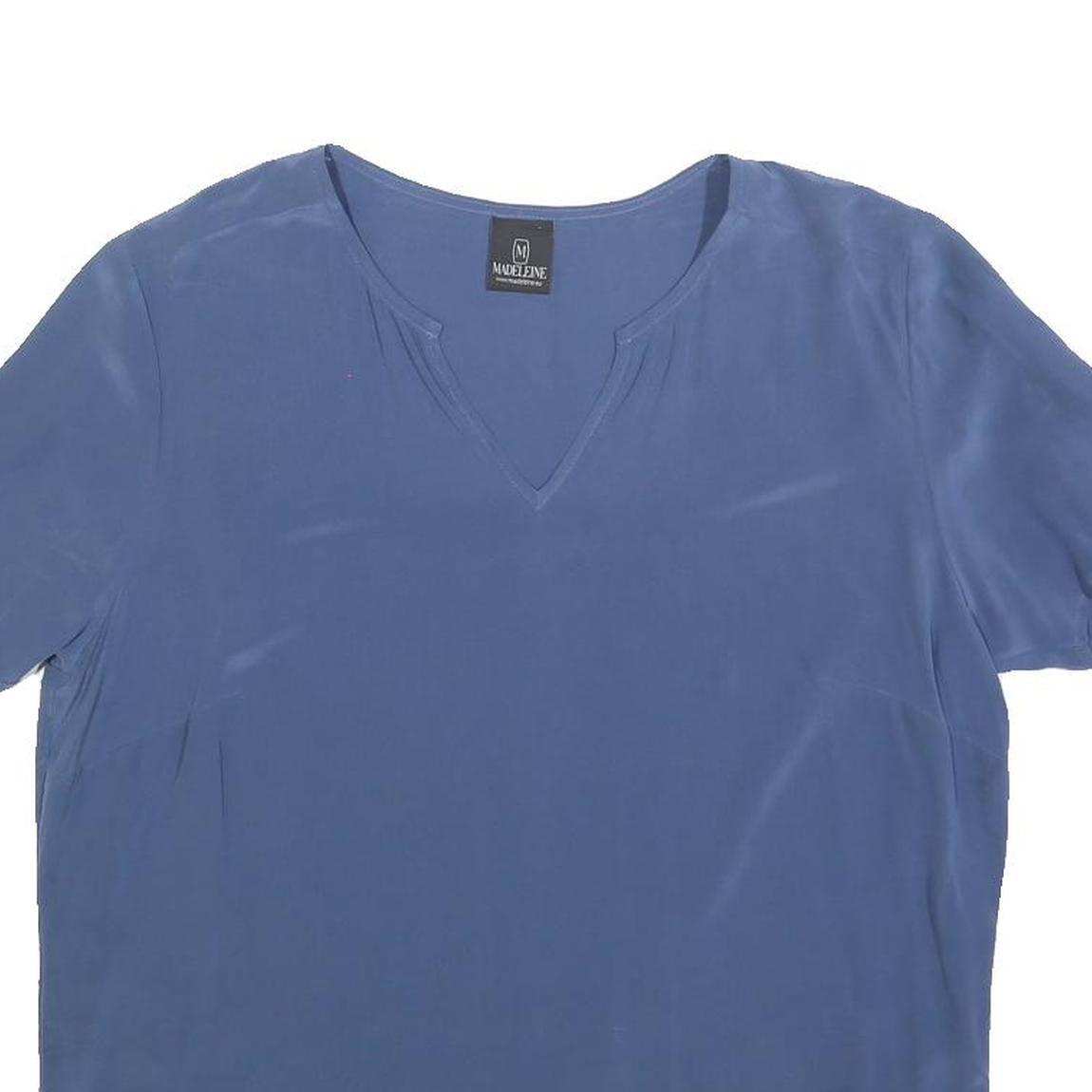 MADELEINE Womens Blue Basic Short Sleeve V-Neck Top L Lightweight