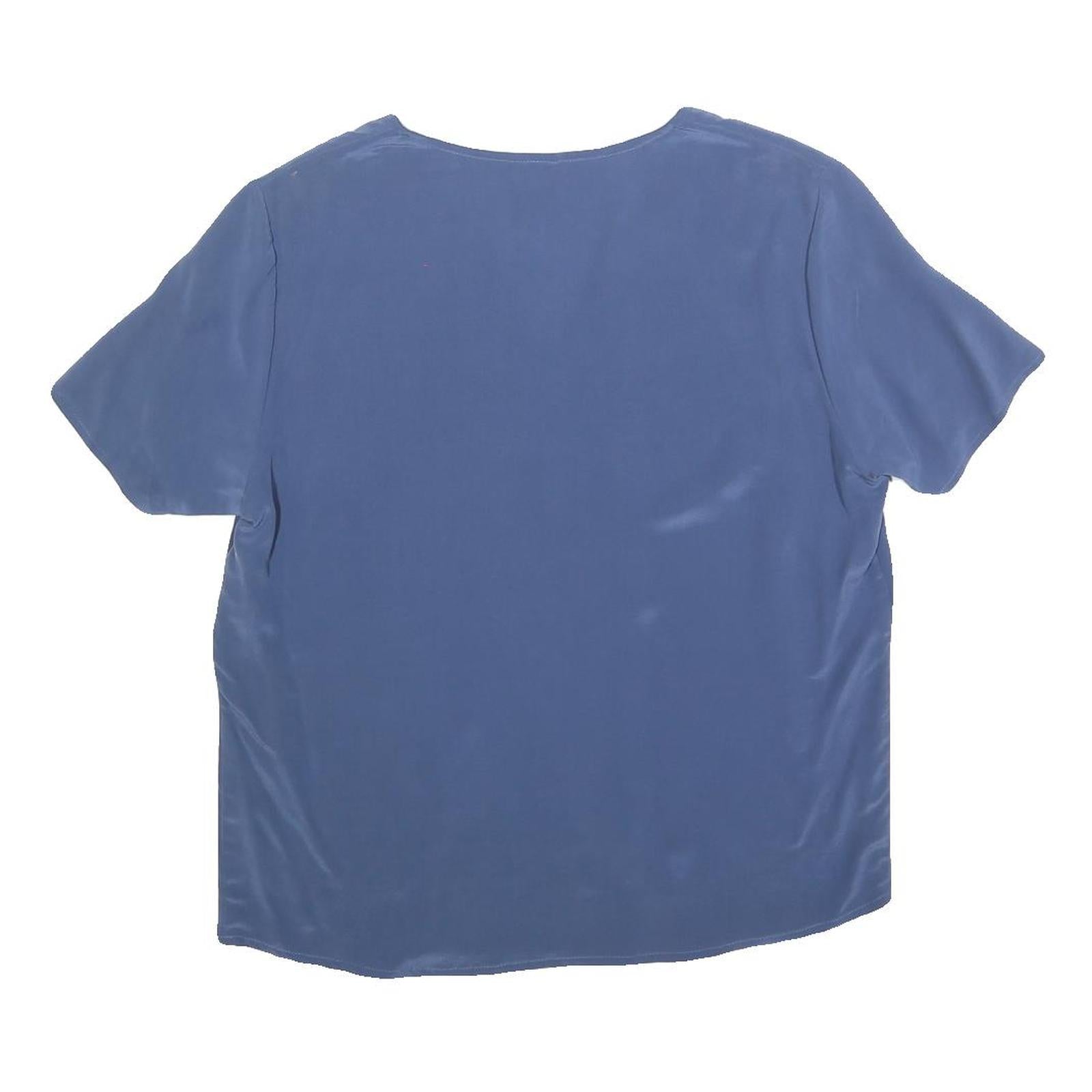 MADELEINE Womens Blue Basic Short Sleeve V-Neck Top L Lightweight