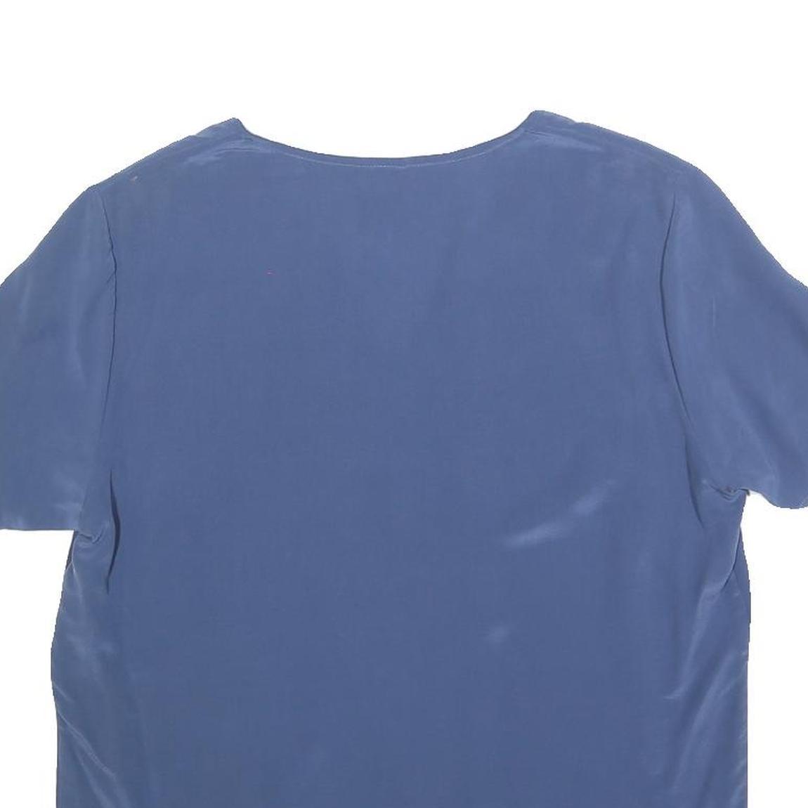 MADELEINE Womens Blue Basic Short Sleeve V-Neck Top L Lightweight