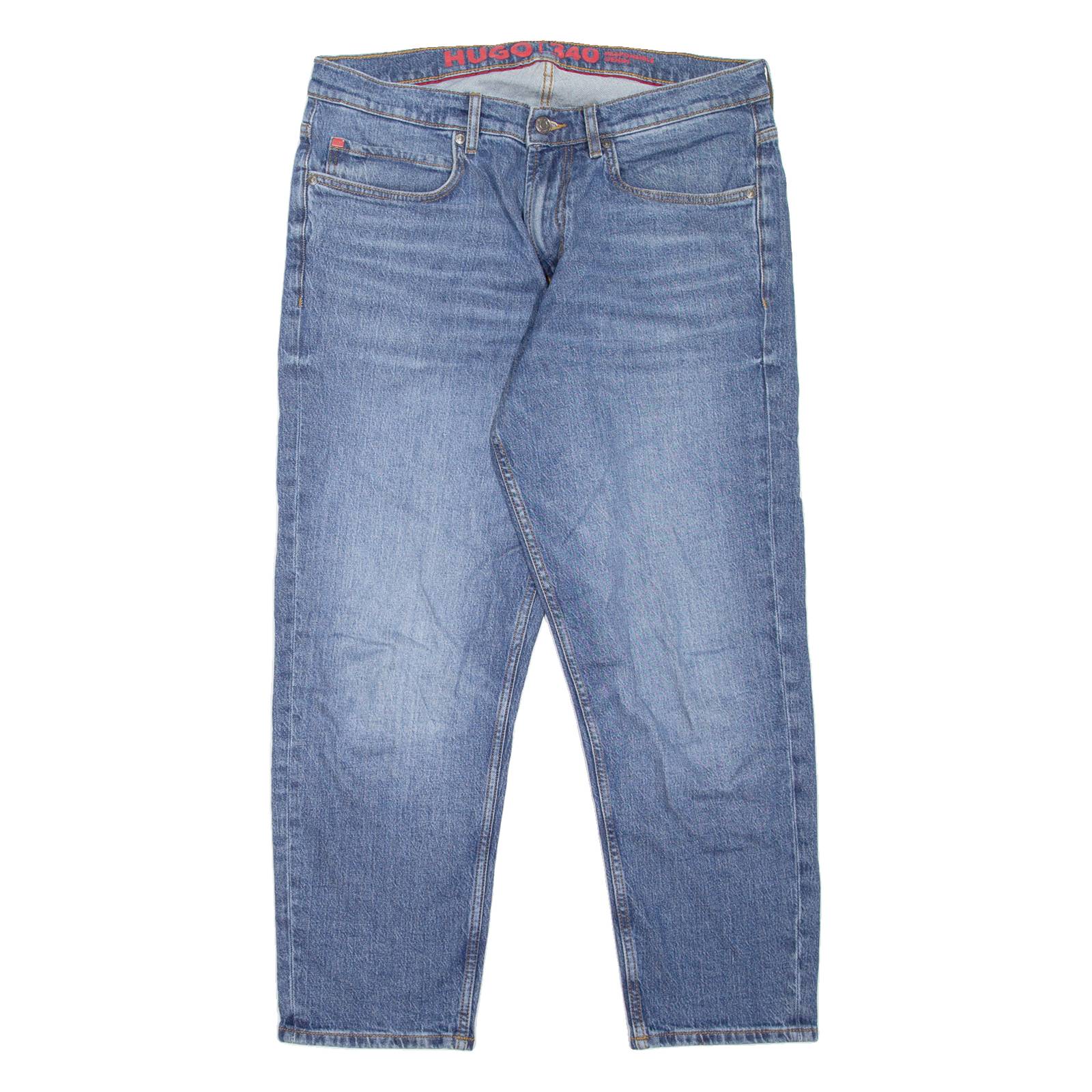 HUGO 340 Mens Jeans Blue Regular Tapered Stone Wash W34 L26