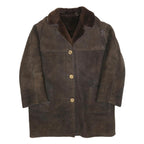 Womens Brown Leather Jacket L Wool Collar Button Closure Classic Outerwear