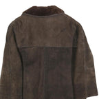 Womens Brown Leather Jacket L Wool Collar Button Closure Classic Outerwear