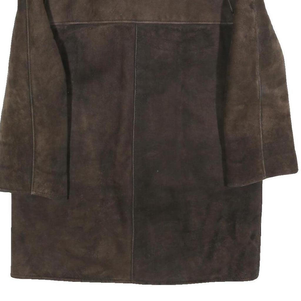 Womens Brown Leather Jacket L Wool Collar Button Closure Classic Outerwear