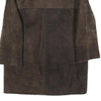 Womens Brown Leather Jacket L Wool Collar Button Closure Classic Outerwear