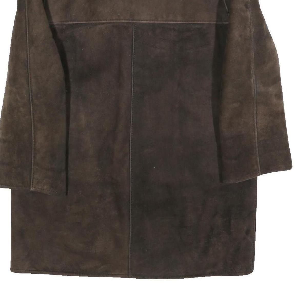 Womens Brown Leather Jacket L Wool Collar Button Closure Classic Outerwear