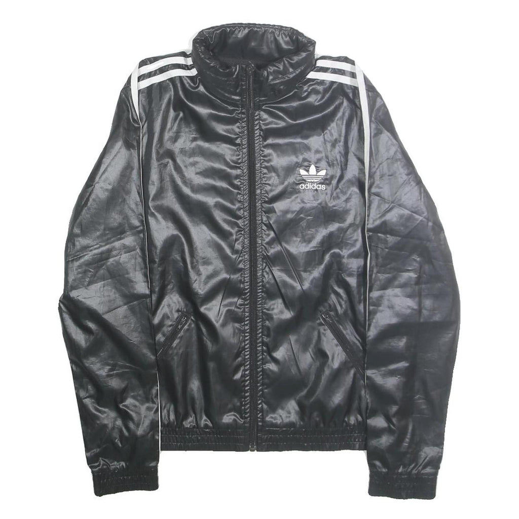 ADIDAS Womens Black Zip Track Jacket UK 10 Polyester Plain Sport Casual