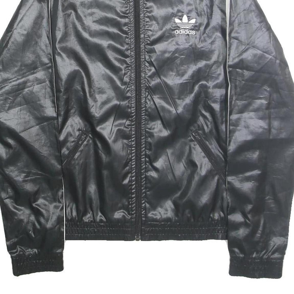 ADIDAS Womens Black Zip Track Jacket UK 10 Polyester Plain Sport Casual