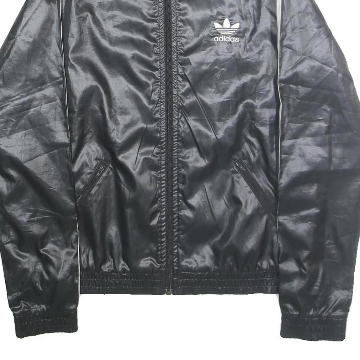 ADIDAS Womens Black Zip Track Jacket UK 10 Polyester Plain Sport Casual