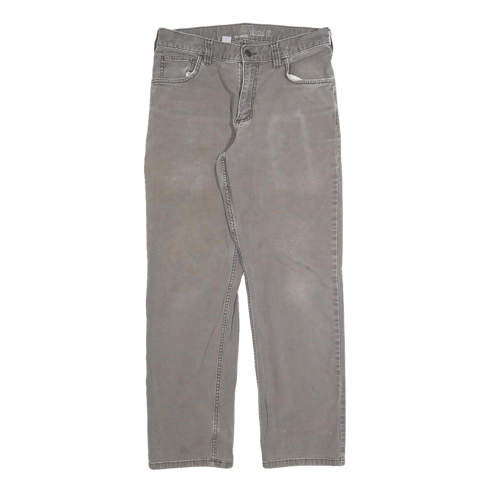 CARHARTT Relaxed Fit Mens Cotton Grey Workwear Trousers W30 L27 Zip Closure