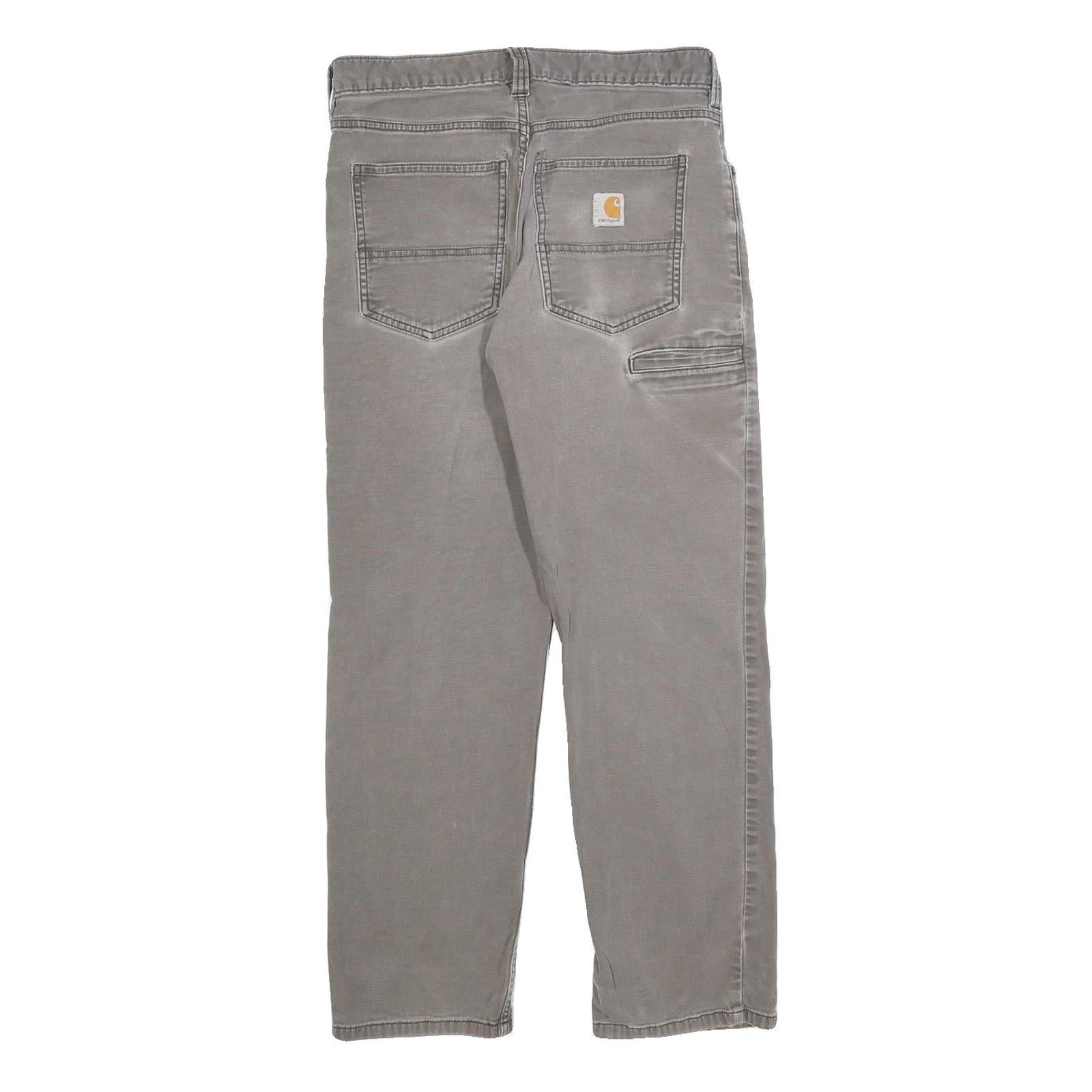 CARHARTT Relaxed Fit Mens Cotton Grey Workwear Trousers W30 L27 Zip Closure