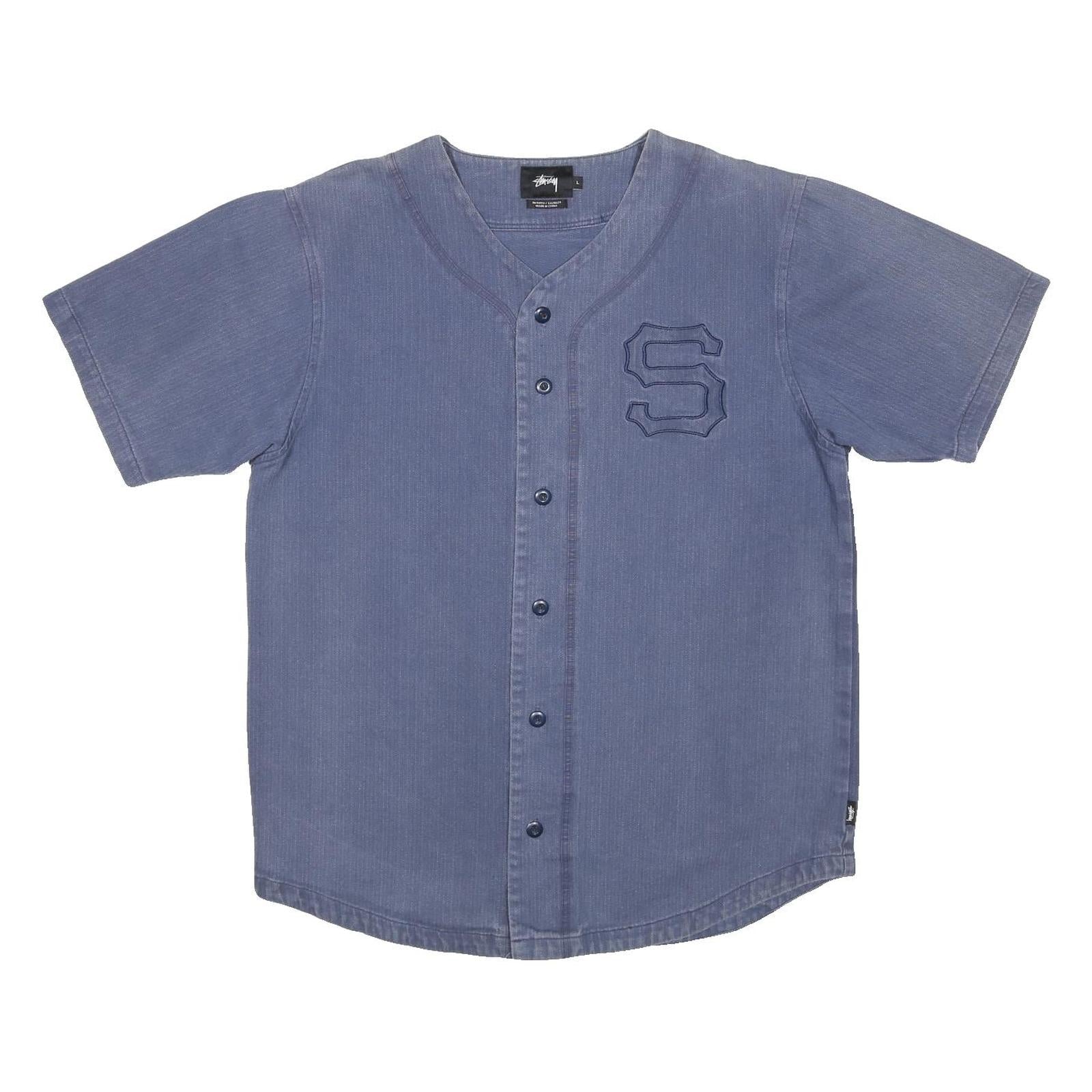 STUSSY Mens Blue Cotton Baseball Style Shirt L Casual Button Front