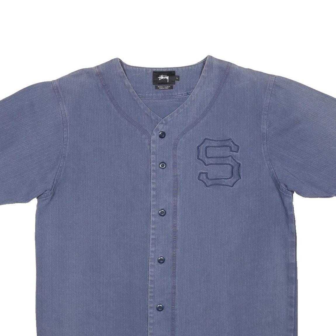 STUSSY Mens Blue Cotton Baseball Style Shirt L Casual Button Front