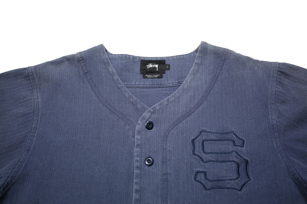 STUSSY Mens Blue Cotton Baseball Style Shirt L Casual Button Front