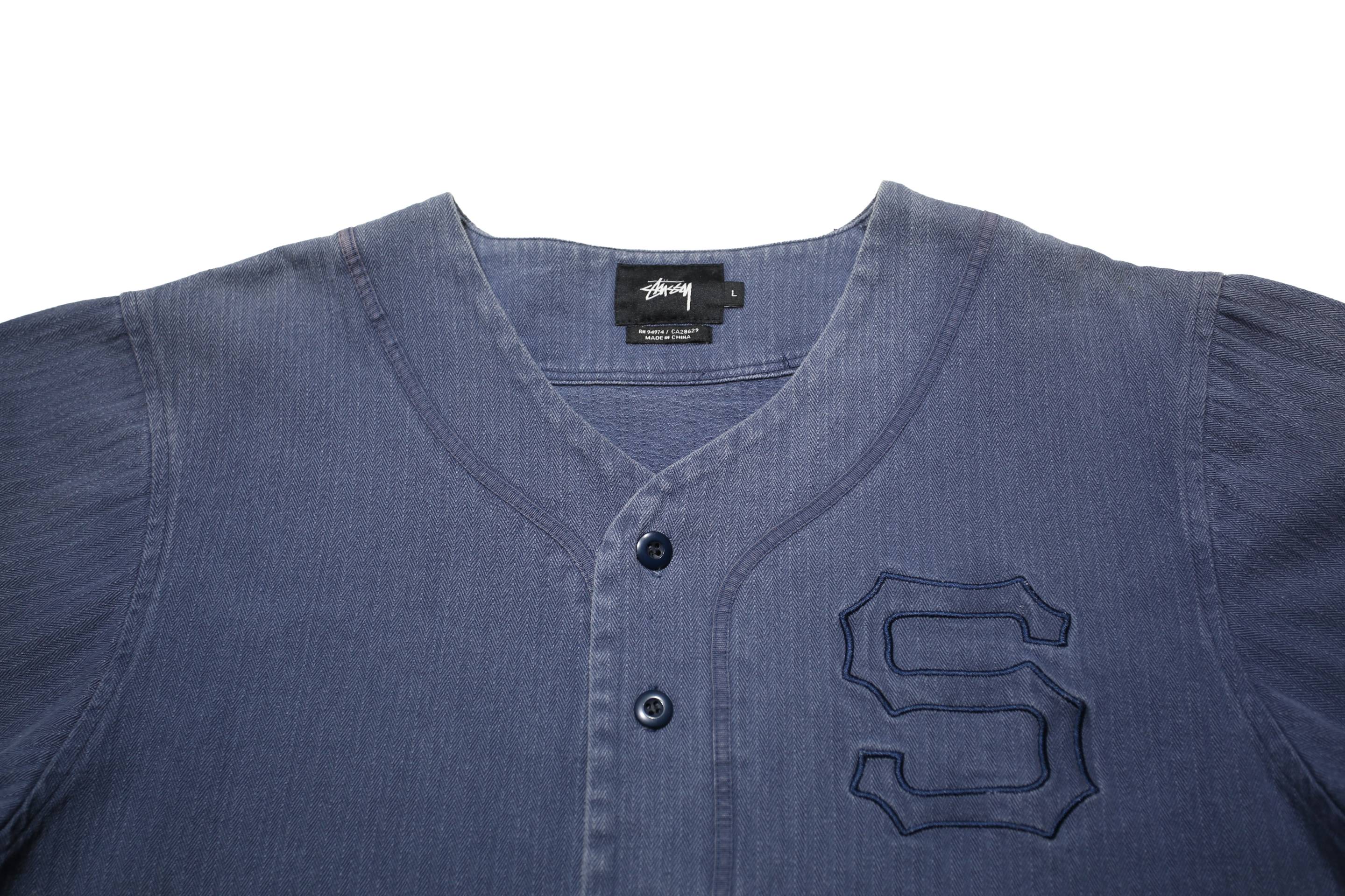 STUSSY Mens Blue Cotton Baseball Style Shirt L Casual Button Front