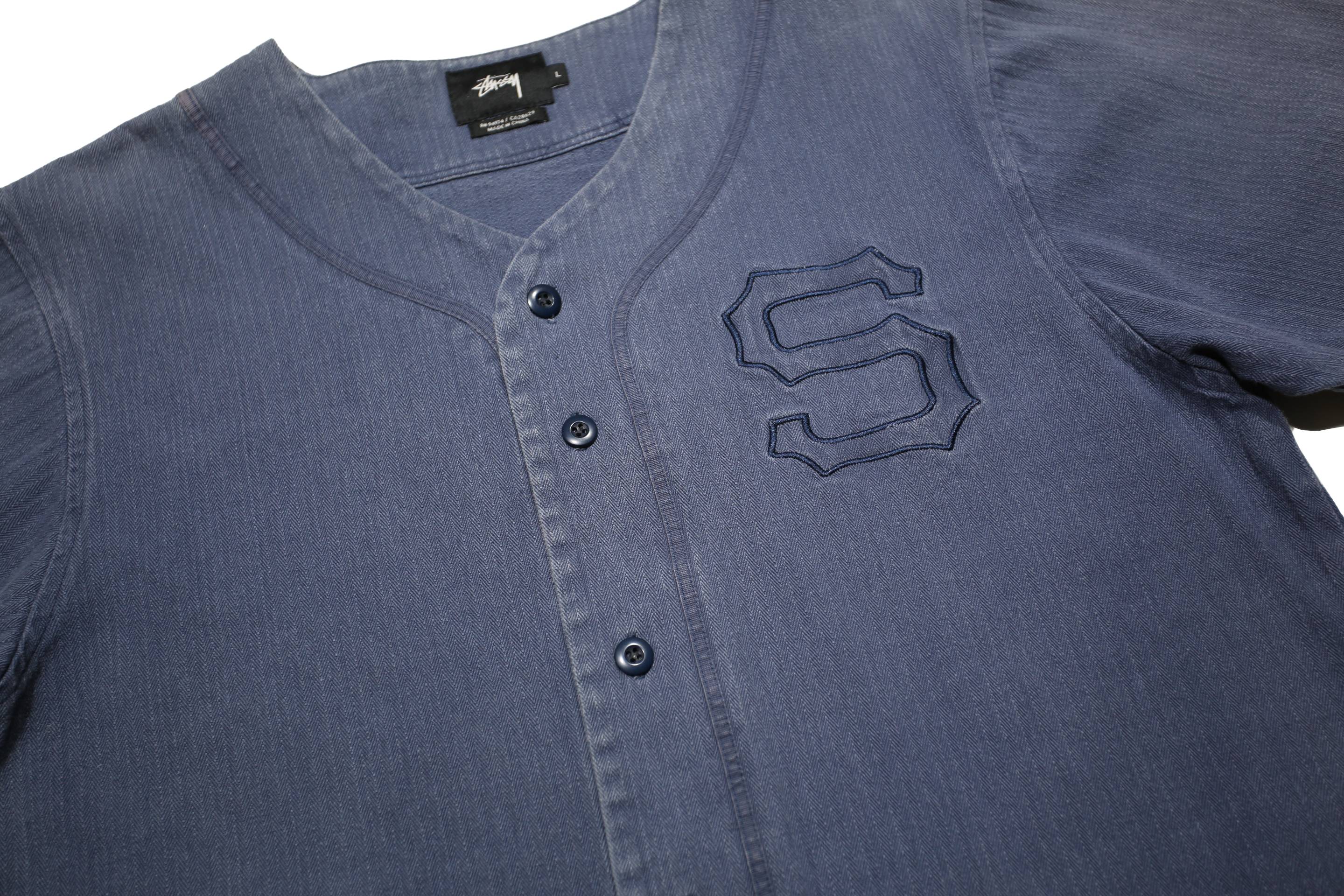 STUSSY Mens Blue Cotton Baseball Style Shirt L Casual Button Front