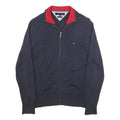 TOMMY HILFIGER Mens Navy & Red Plain Jumper Zip Crew Neck Cotton M