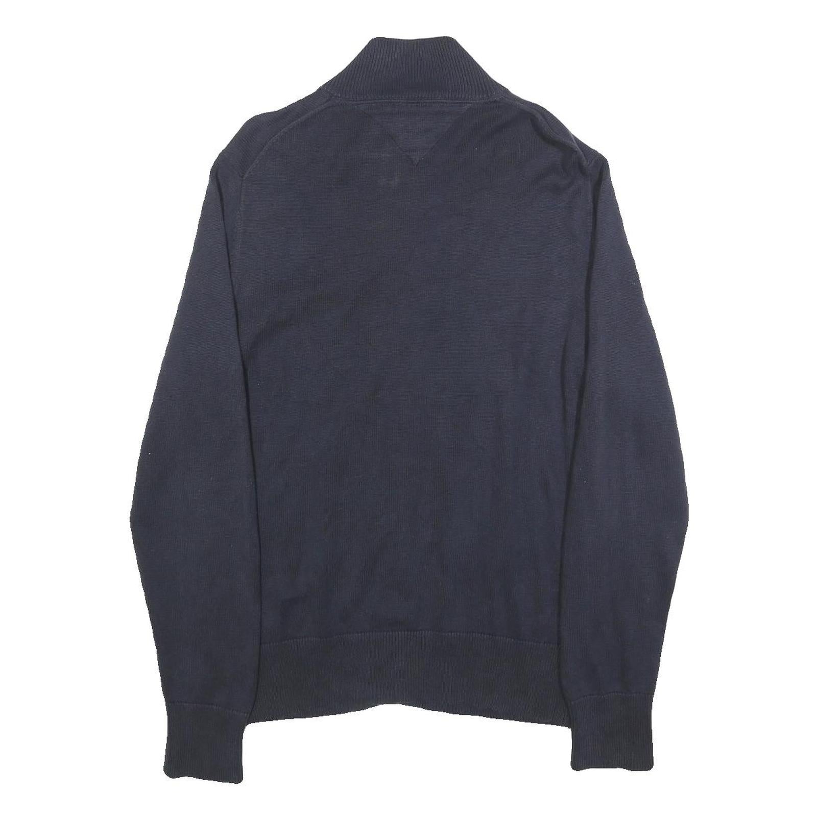TOMMY HILFIGER Mens Navy & Red Plain Jumper Zip Crew Neck Cotton M