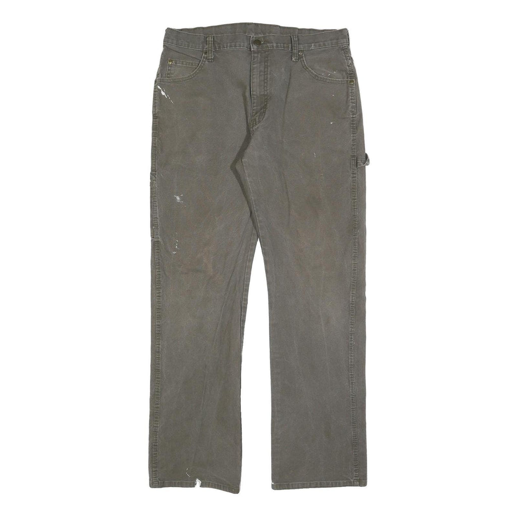 DICKIES Mens Cotton Blend Grey Regular Straight Trousers W34 L32 Workwear
