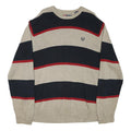 CHAPS Mens Beige & Navy Patterned Jumper Crew Neck Basic Knit L Cotton Blend