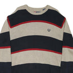 CHAPS Mens Beige & Navy Patterned Jumper Crew Neck Basic Knit L Cotton Blend
