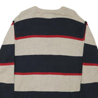 CHAPS Mens Beige & Navy Patterned Jumper Crew Neck Basic Knit L Cotton Blend