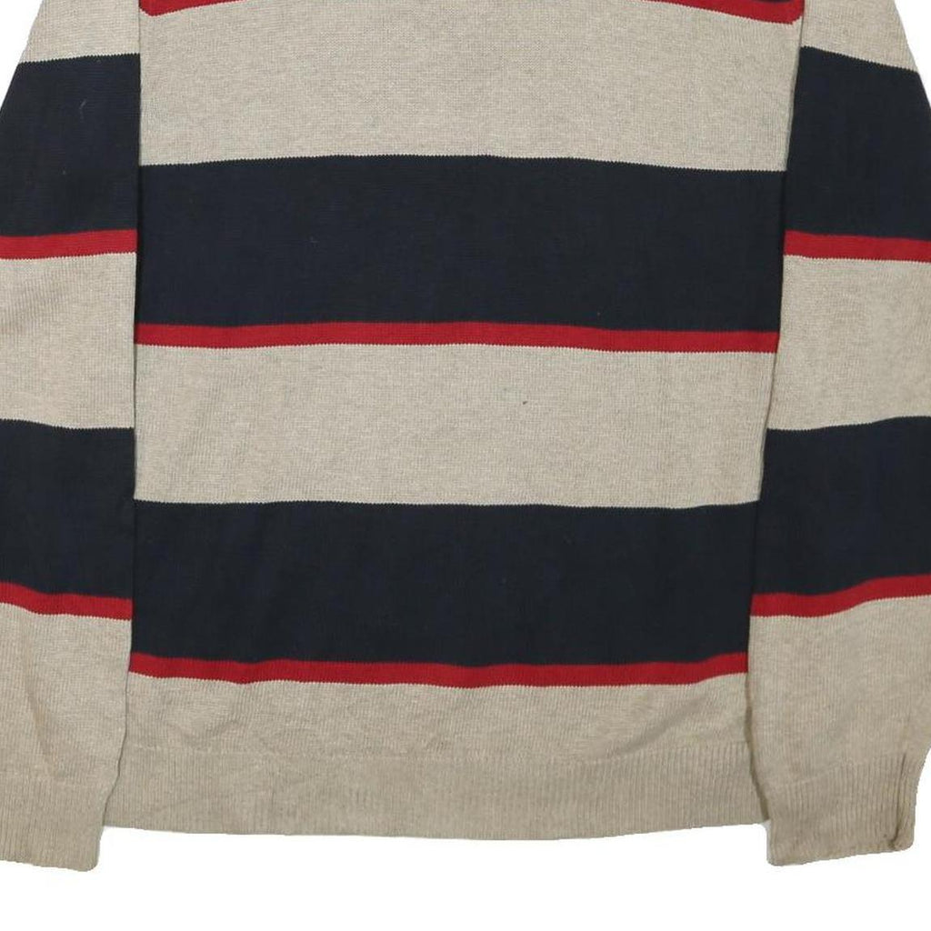 CHAPS Mens Beige & Navy Patterned Jumper Crew Neck Basic Knit L Cotton Blend