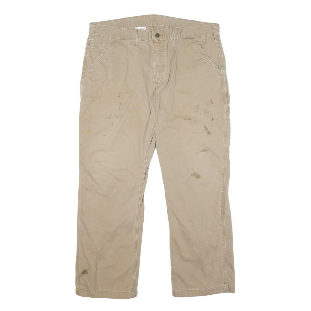 CARHARTT Mens Jeans Beige Relaxed Straight Denim W40 L30 Workwear Zip Closure