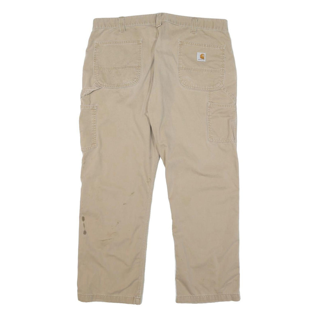 CARHARTT Mens Jeans Beige Relaxed Straight Denim W40 L30 Workwear Zip Closure