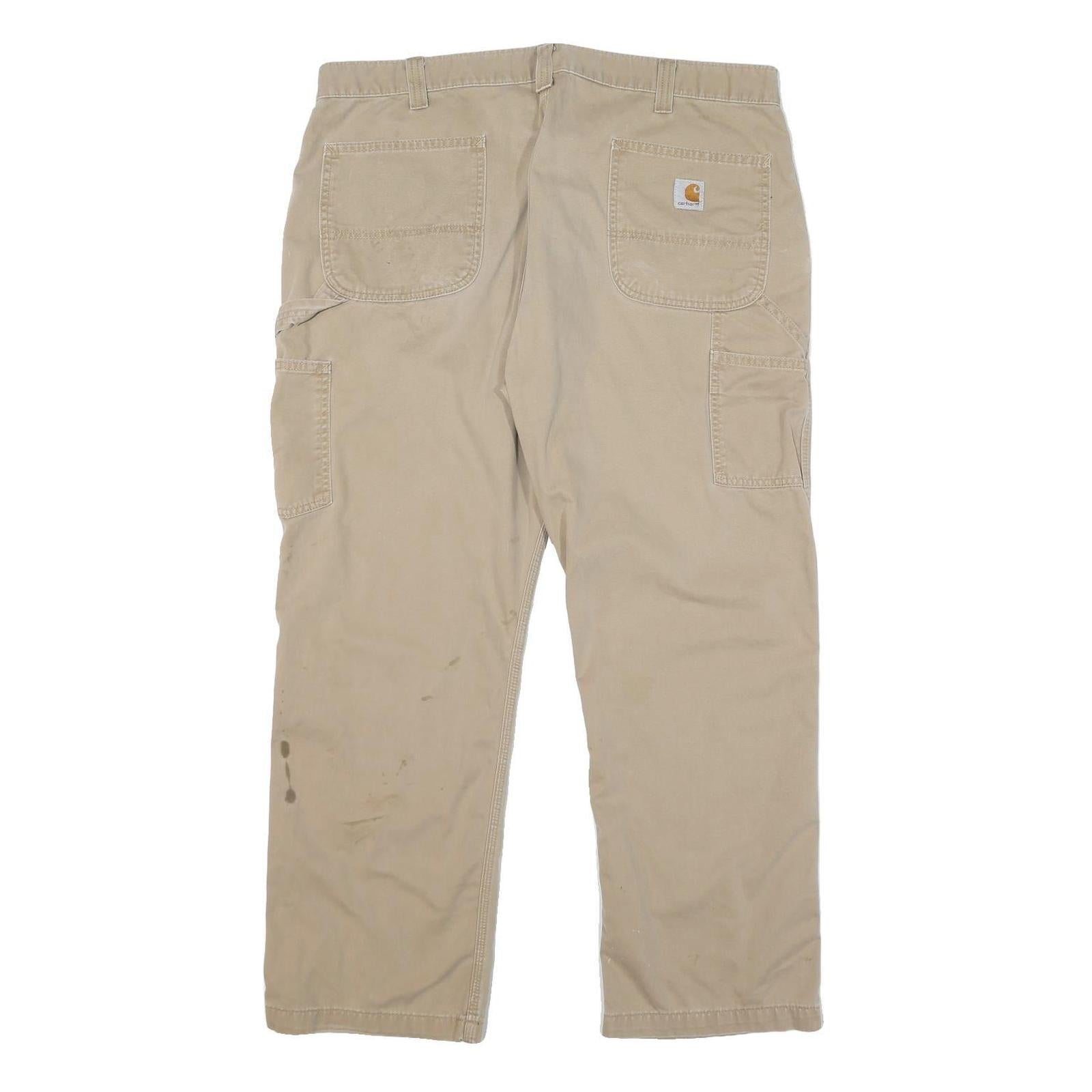 CARHARTT Mens Jeans Beige Relaxed Straight Denim W40 L30 Workwear Zip Closure