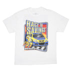 ANVIL Mens White Race To Savings NASCAR Graphic T-Shirt XL Crew Neck Short