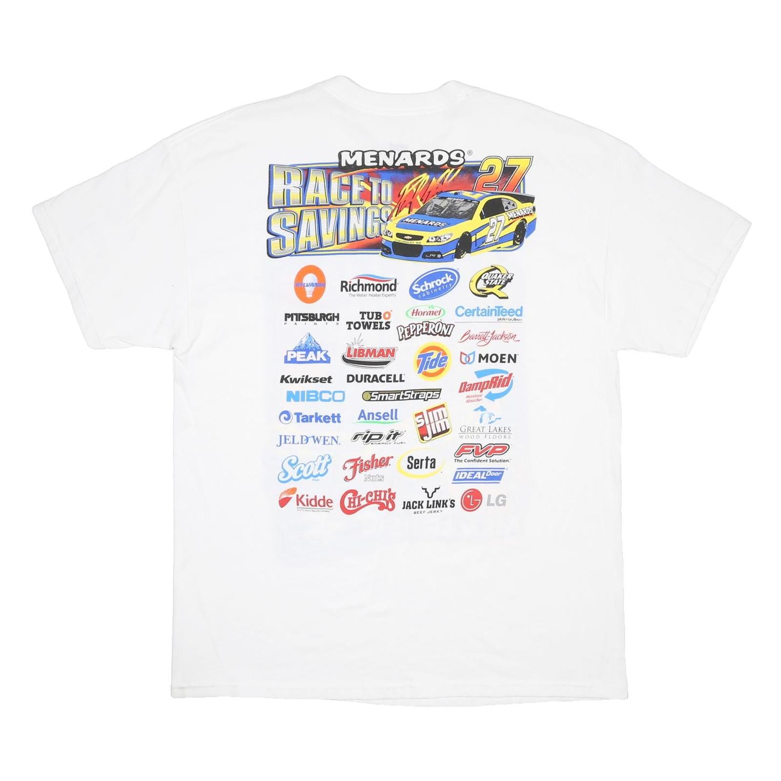 ANVIL Mens White Race To Savings NASCAR Graphic T-Shirt XL Crew Neck Short