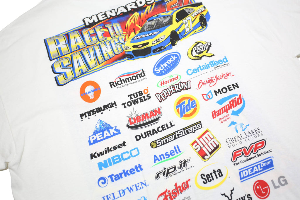 ANVIL Mens White Race To Savings NASCAR Graphic T-Shirt XL Crew Neck Short