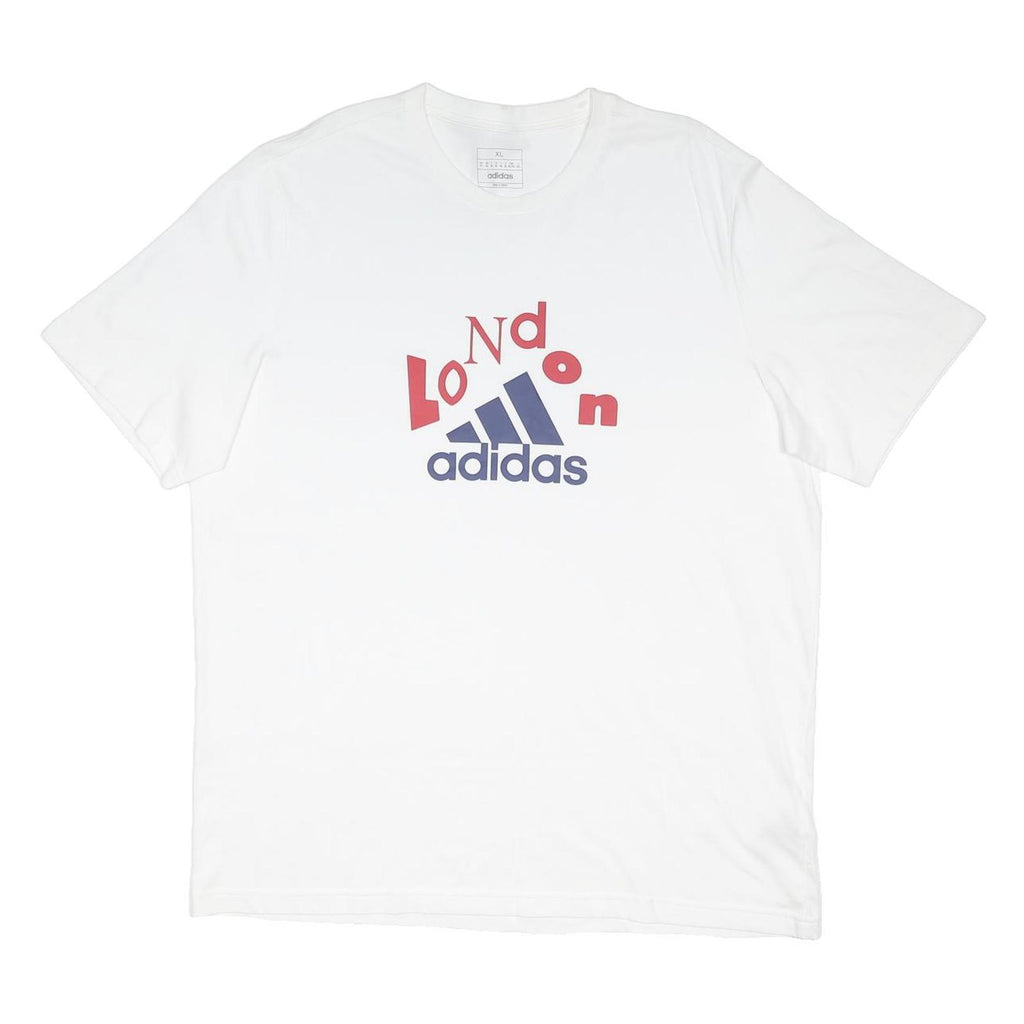 ADIDAS Mens White London Graphic T-Shirt XL Cotton Blend Crew Neck Short Sleeve