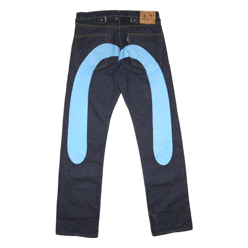EVISU Daicock Mens Jeans Blue Classic Straight Denim Raw W32 L33 Stylish Unique