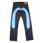 EVISU Daicock Mens Jeans Blue Classic Straight Denim Raw W32 L33 Stylish Unique