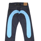 EVISU Daicock Mens Jeans Blue Classic Straight Denim Raw W32 L33 Stylish Unique