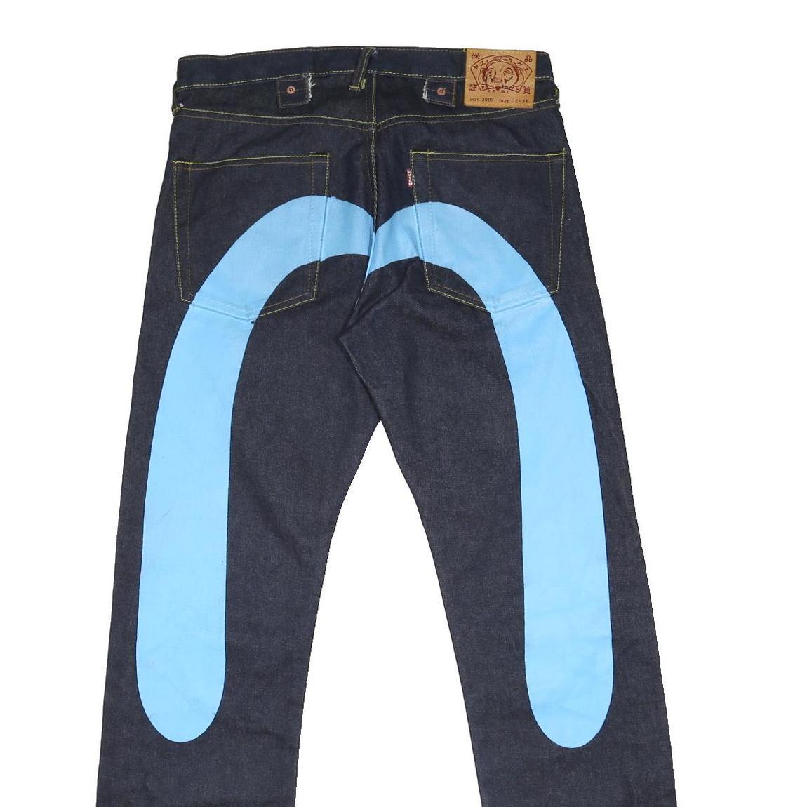 EVISU Daicock Mens Jeans Blue Classic Straight Denim Raw W32 L33 Stylish Unique
