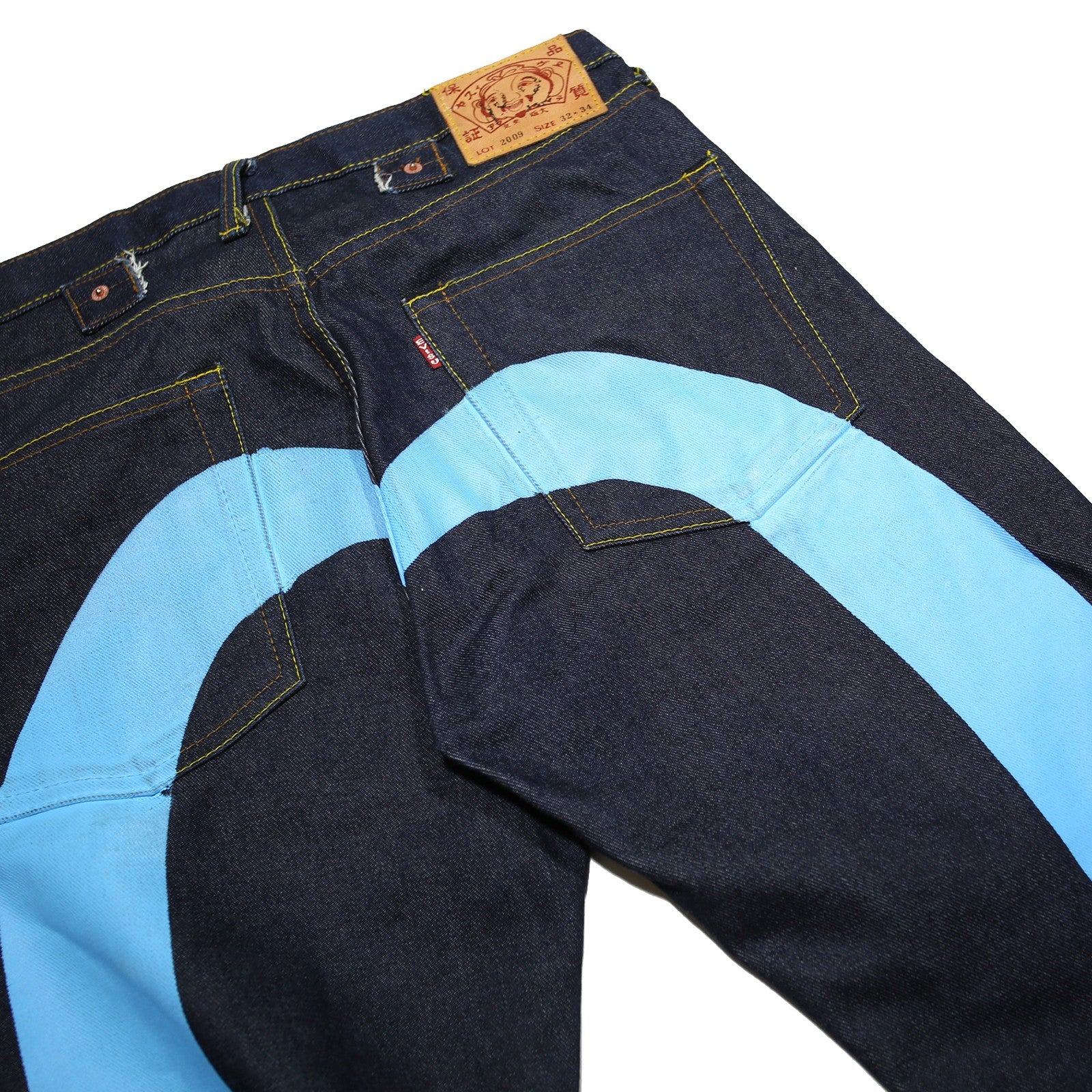 EVISU Daicock Mens Jeans Blue Classic Straight Denim Raw W32 L33 Stylish Unique