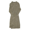 CAROLE LITTLE Womens Beige Silk Day Dress Long Sleeve Midi XS Elegant Waist Tie