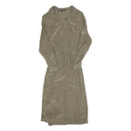 CAROLE LITTLE Womens Beige Silk Day Dress Long Sleeve Midi XS Elegant Waist Tie