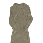 CAROLE LITTLE Womens Beige Silk Day Dress Long Sleeve Midi XS Elegant Waist Tie