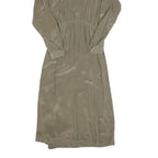 CAROLE LITTLE Womens Beige Silk Day Dress Long Sleeve Midi XS Elegant Waist Tie