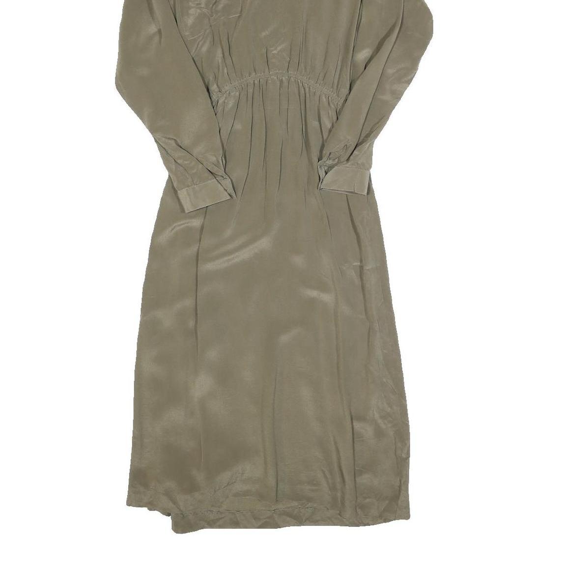 CAROLE LITTLE Womens Beige Silk Day Dress Long Sleeve Midi XS Elegant Waist Tie