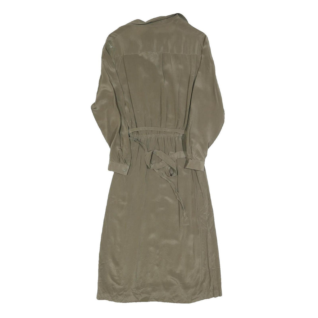 CAROLE LITTLE Womens Beige Silk Day Dress Long Sleeve Midi XS Elegant Waist Tie