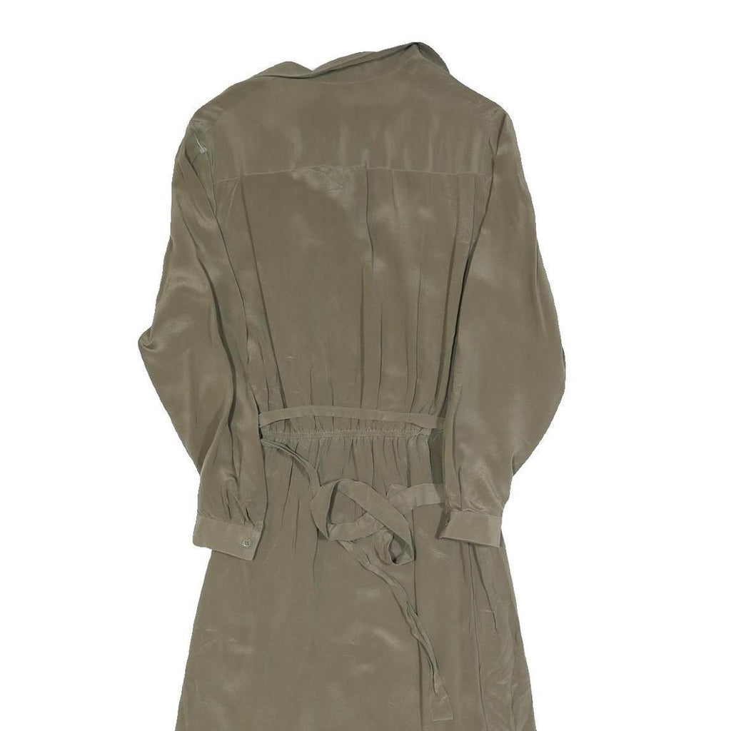 CAROLE LITTLE Womens Beige Silk Day Dress Long Sleeve Midi XS Elegant Waist Tie