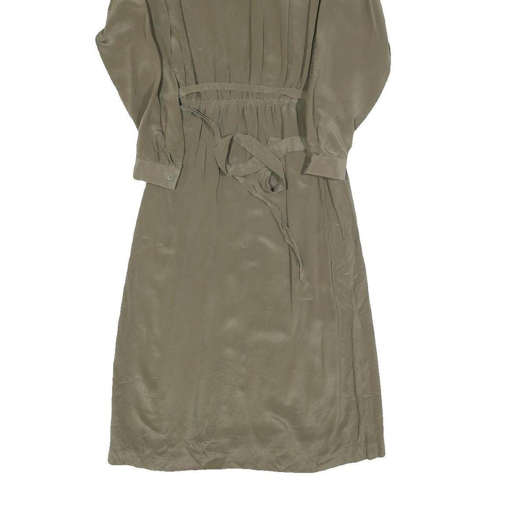 CAROLE LITTLE Womens Beige Silk Day Dress Long Sleeve Midi XS Elegant Waist Tie